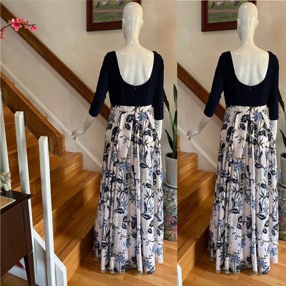 Elegant B HLDN Navy, White, Blush Maxi Dress Sequins Embroidery w/Crinoline NWT - Picture 6 of 9